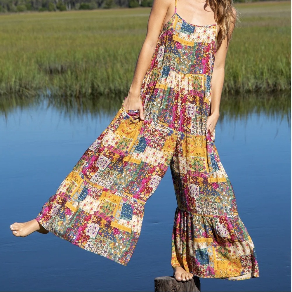 Natural Life Zoe Mandala Patchwork Wide-Leg Jumpsuit,Multi, L (NWOT) - Picture 2 of 10